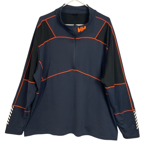 Helly Hansen HH Quarter Zip Pullover Long Sleeve Shirt Navy Orange Stitch Sz 4XL - Picture 1 of 6